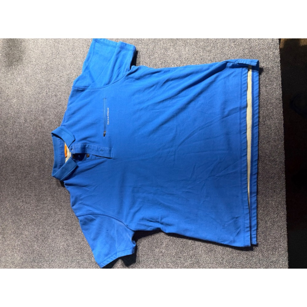 Field & Stream Mens Large Blue Short Sleeve Polo Shirt Zipper Pocket Cotton